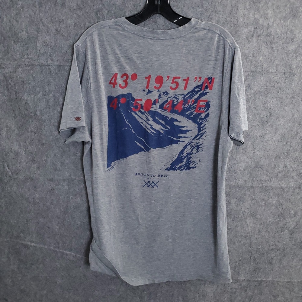 Rhone‎ Mens Shirt Large Gray Graphic Coordinates Driven To Move Tee Logo Sports